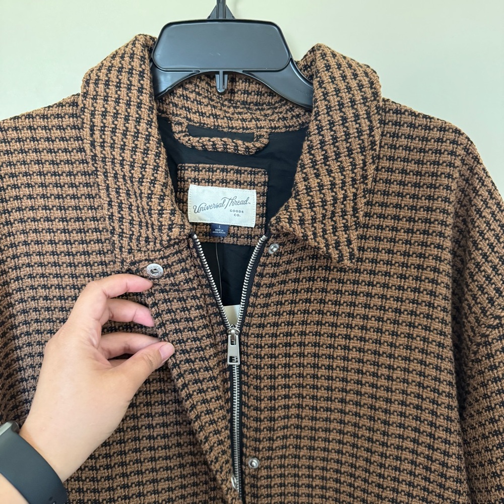 Universal Thread Womens Houndstooth Jacket in brown size L NWT - Picture 3 of 6